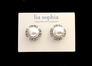 Lia Sophia Pearl w/Cut Crystals Stud Earrings - Picture 1 of 3