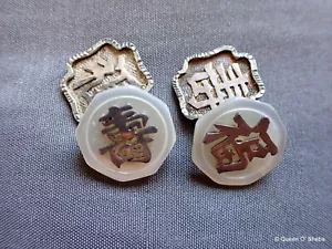 Chinese Characters cufflinks Silver Mother of Pearl Hallmarked Antique Art Deco - Picture 1 of 17
