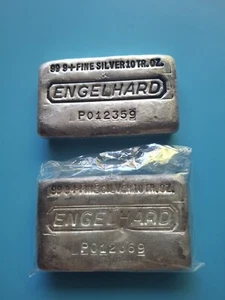 (2) Engelhard Similar Serial #s 10 oz .999 Silver Bars *Very Nice* - Picture 1 of 2