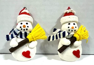 2 Polymer Clay Folk Christmas Winter Snowman Ornaments 3 1/4" Tall NEW - Picture 1 of 4
