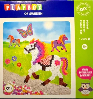 Bügelperlen Set Pferd+Schmetterling 2 Platten 2000 Perlen Anleitung Steckmuster - Bild 1 von 2