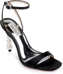 Badgley Mischka Women's Ivette Heeled Sandal Black Evening Pearl Heel 9.5 NEW - Picture 1 of 10