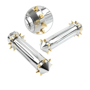 Spikes 1'' Hand Grips Handlebar For Harley Touring Dyna Softail Pair Gold+Chrome - Picture 1 of 7