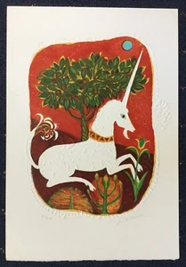 Judith Bledsoe Einhorn Wandteppich signiert und nummeriert Lithographie mit Prägung - Bild 1 von 3