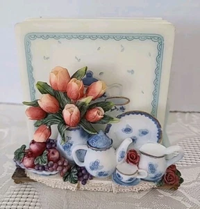 A.Richesco Co. Handpainted Coasters Holder With 4 Square Coasters Vintage  - Picture 1 of 12