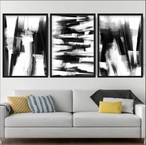 3 Abstract Black,Grey & White Art Prints from Original Textured Painting Size V3 - Picture 1 of 1