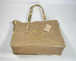 Letter Initial S Canvas Tote Monogrammed Beach Bag Waterproof Bottom Large - Picture 1 of 9