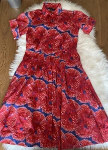 Brooks Brothers Cotton Dress by Zac Posen Red Poppy Floral Shirt Dress 0 Petite - Picture 1 of 8