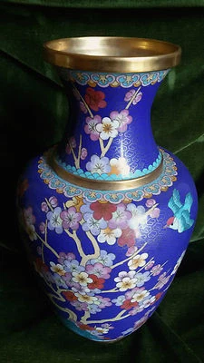 ANCIEN GRAND VASE EMAIL CLOISONNEE CHINOIS 38 CM  - Photo 1/4