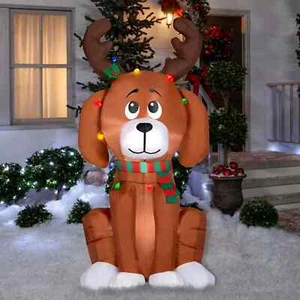 Christmas Dog with Antlers Airblown Inflatable LED Lights 6ft Outdoor Decor NEW - Picture 1 of 4