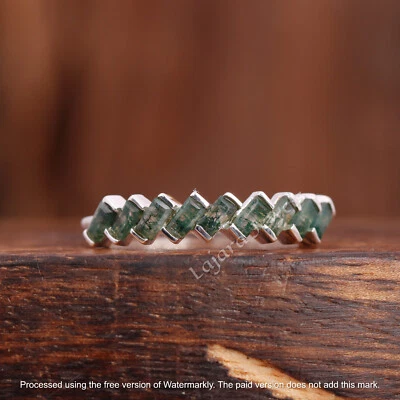 Green Moss Agate Ring 925 Sterling Silver Ring Women Engagement Ring Gift Her - Image 1 of 4