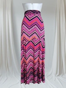 New Directions Maxi Skirt Size M Pull On Pink Multicolor Chevron Print READ - Picture 1 of 11