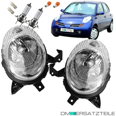für Nissan Micra III K12 03-07 H4 Scheinwerfer Chrom RECHTS & LINKS +XXL BIRNEN - Bild 1 von 4