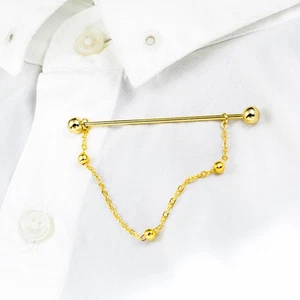 Collar Button Man Shirt Chain Brooch Shirts Tie for Clothes Bar Men - Picture 1 of 12