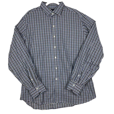 Ledbury Fine Shirtmakers Button Up Dress Shirt Men 17.5  Blue Plaid Long Sleeve - Image 1 of 4