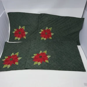 4er Set Tischsets Weihnachten Urlaub Weihnachtsstern Design gesteppt Stoff grün - Bild 1 von 6