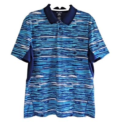 REEL LEGENDS Freeline Men's Polo Shirt Size M Blue White Short Sleeves - Image 1 of 4