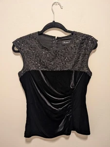 Scarlett Nite Schwarz Pailletten & Samt Ärmellos Top M Glam Whimsigoth - Bild 1 von 5