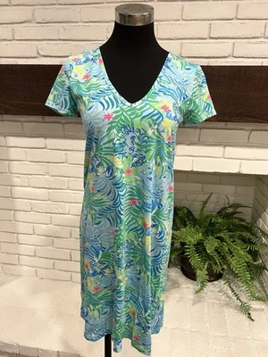 Vestido Lilly Pulitzer XS Azul Verde Etta Manga Curta Via Parigi Floral - Imagem 1 de 3