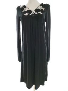 Morgan Size M Black Midi Shift Dress Viscose Long Sleeve Lace Embroidery - Picture 1 of 5