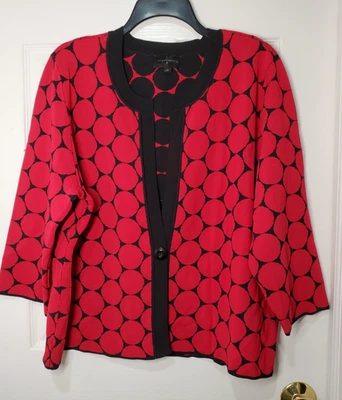 Investments Women’s Cardigan Sweater Red & Black Geometric Pattern Size 2X - Image 1 of 4