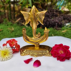 Solid Brass Ganesh Elephant God Hindu Statue Wisdom Luck Alter Art USA - Picture 1 of 7