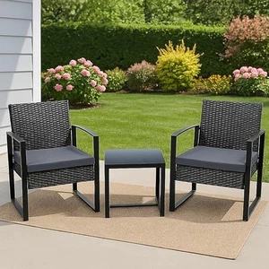 Brooklyn 2 Seater Rattan Garden Furniture Set – Outdoor Patio Bistro Set Black - Picture 1 of 9