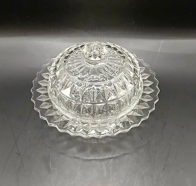 Vtg c.1932 Jeannette Windsor Crystal Depression Glass Covered Butter Dish - Image 1 of 4