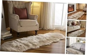  Faux Fur Sheepskin Rug Home Area Rug for Bedroom, 2 x 6 ft Sheepskin Beige - Picture 1 of 7