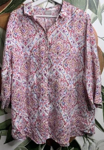 Camisa Chicos Talla 3 US XL Floral Cachemira 100% Lino Botón Frontal Mangas 3/4 - Imagen 1 de 6