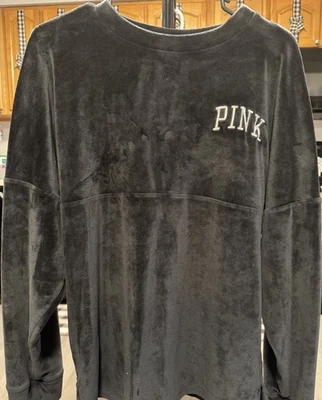 PINK Victoria's Secret  Sweatshirt Sz:SmallBlack Embroidery Logo Velour Oversize - Image 1 of 3