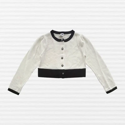 New Janie and Jack Cropped Cardigan Sweater Ivory/Black Color-Block Size 5 - Image 1 of 4