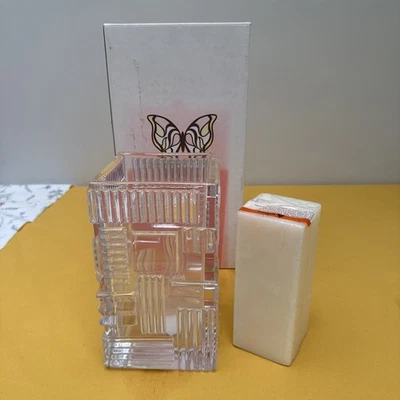 Marquis by Waterford Lead Crystal Cubist 8" Hurricane W/ Candle - Image 1 of 4