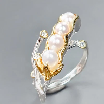 Unique Natural Pearl Ring 925 Sterling Silver Size 9 /R429339 - Image 1 of 4