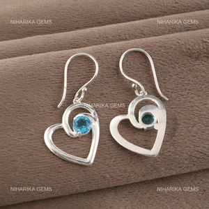Orecchini di fidanzamento pendenti topazio blu bianco naturale dicembre argento sterling 925 - Foto 1 di 10