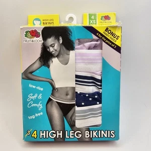 Fruit Of The Loom® Damen 4er Pack Low Rise High Leg Bikinis Gr. XS 4 NEU - Bild 1 von 4