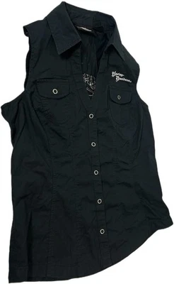 Harley Davidson рубашка женщин большой черный со стразами с надписью snap up без рукавов - Изображение 1 из 4