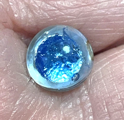 Antique Glass Waistcoat Button Brass Shank Foiled 7mm Baby Blue Cover