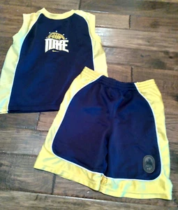 EUC! Boys Lot of 2 Nike Navy Blue Gold Athletic Basketball Shorts Set Size 7 - Picture 1 of 1