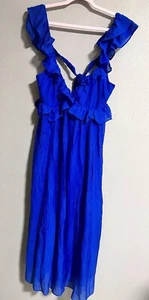 Maxi abito estivo H&M misto cotone viscosa blu royal cravatta schiena aperta arricciato taglia L - Foto 1 di 5