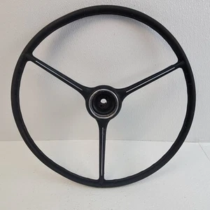 Black W/Chrome Three Spoke Steering Wheel 17 1/4" Keyed Shaft, Nice Shape - Picture 1 of 12