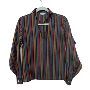 Charles Jourdan Womens Size 36 ( S) Vintage 70's Striped V- Neck Blouse Brown - Picture 1 of 5