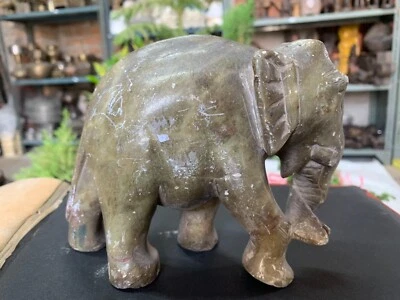 Antigua estatuilla antigua hecha a mano de mármol tallada en piedra elefante decoración del hogar Foto 1 de 4