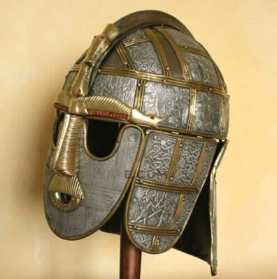 Casco Guerrero Medieval Sutton Hoo Guerrero Vikingo Vendel Casco Anglosajón Foto 1 de 4