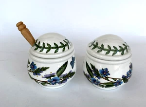 2 x Portmeirion Botanic Garden Mustard Condiment Pots 1 with wooden Spoon - Picture 1 of 12