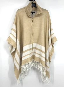 Andrew Marc Poncho Womens One Size Marc NY Full Zip Fringe Stripe Collared - Bild 1 von 9