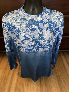 HUK Fishing Performance Shirt Mens M Blue Long Sleeve Floral Lightweight Stretch - Picture 1 of 6