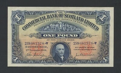 SCOTLAND £1 note 1944 Commercial Bank Krause EF World Paper Money - Image 1 of 2