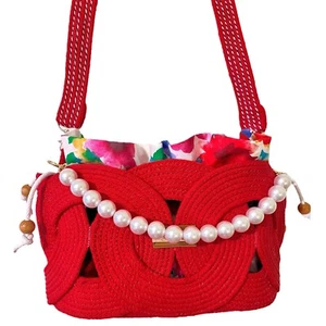 Handmade Bag……...Red Chain Link Corded Bag with Beaded Strap. New…..Trimzz - Bild 1 von 8
