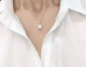 18K massives Gelbgold echte AAA + 12 mm runde weiße Südseeperlen Halskette 18 Zoll - Bild 1 von 6